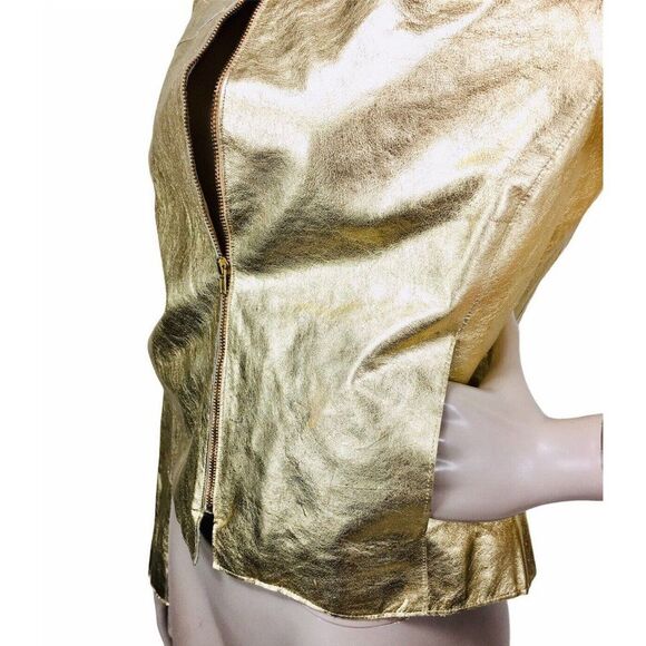 Vintage 1970's Metallic Gold Genuine Lambskin Leather Jacket Women's Size Small - Picture 4 of 9